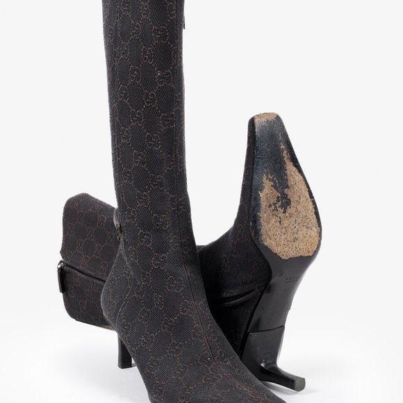 *SOLD* Gucci GG Monogram Canvas Espresso Brown Boots - Picture 4 of 12